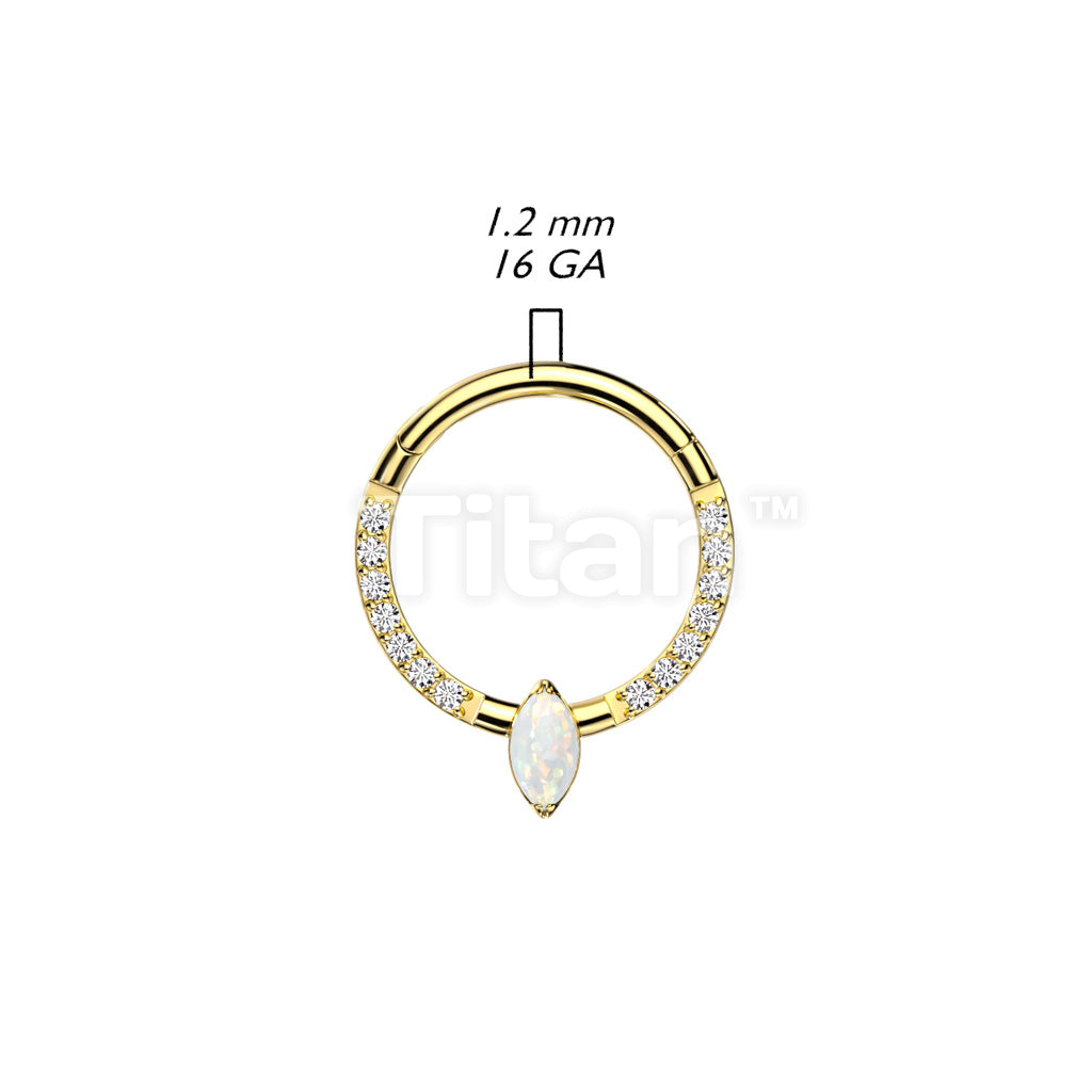 Implant Grade Titanium Hinged Segment Hoop Ring With Marquise CZ or Opal Center and Pave CZ Sides - Image 6