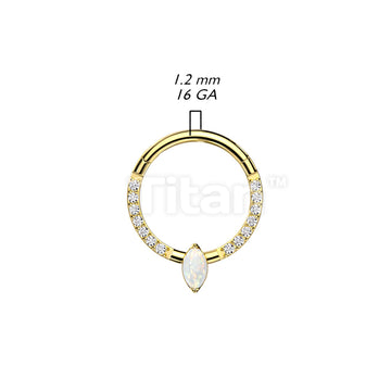 Implant Grade Titanium Hinged Segment Hoop Ring With Marquise CZ or Opal Center and Pave CZ Sides - Image 6