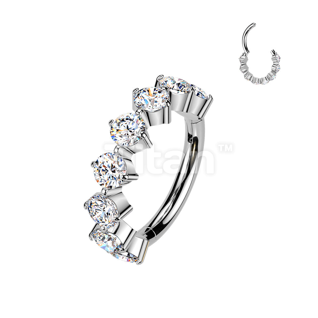 Titanium Outward Facing 8 Round CZ Hinged Segment Hoop Ring - Image 2