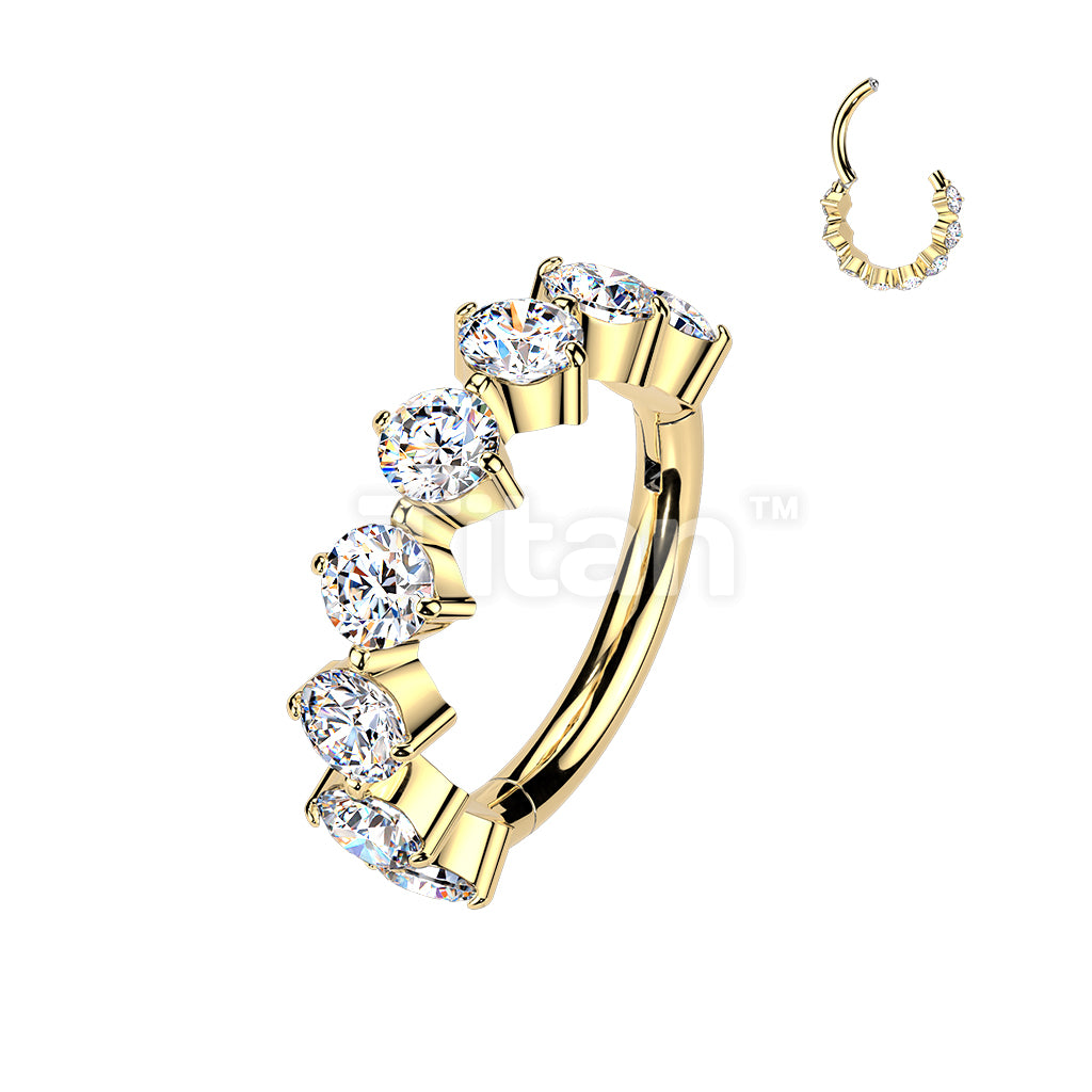 Titanium Outward Facing 8 Round CZ Hinged Segment Hoop Ring - Image 3