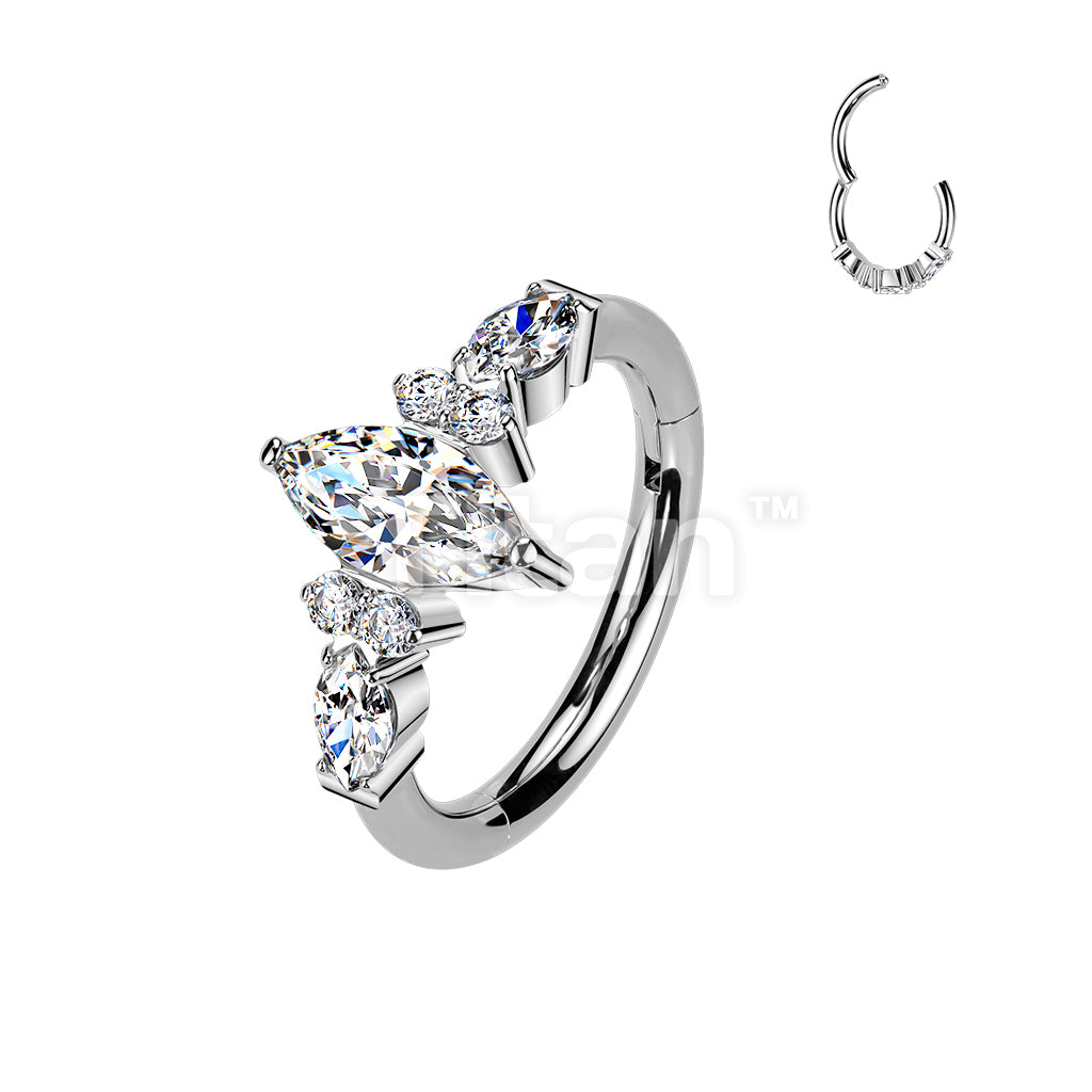 Titanium Hinged Segment Hoop Ring With Outward Facing Marquise CZ Center and Sides - Image 2