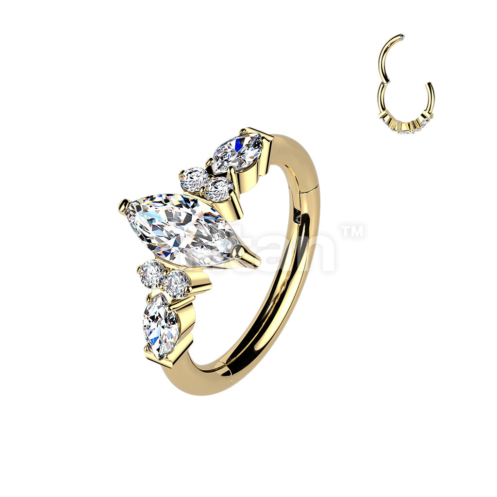 Titanium Hinged Segment Hoop Ring With Outward Facing Marquise CZ Center and Sides - Image 3