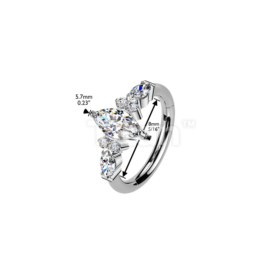 Titanium Hinged Segment Hoop Ring With Outward Facing Marquise CZ Center and Sides - Image 4