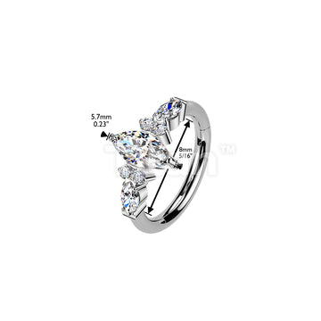 Titanium Hinged Segment Hoop Ring With Outward Facing Marquise CZ Center and Sides - Image 4