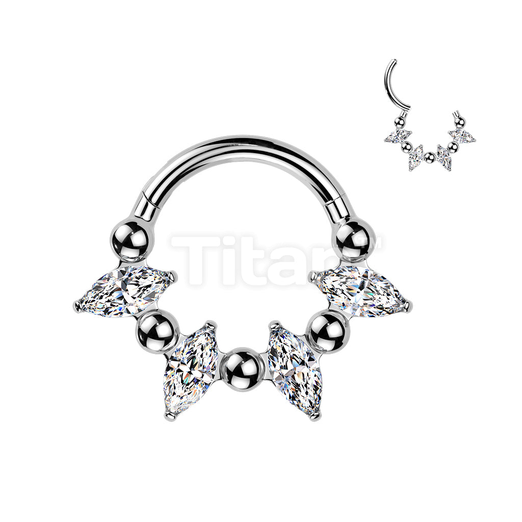 Titanium Hinged Segment Hoop Ring With Marquise CZ And Balls In Between - Image 2