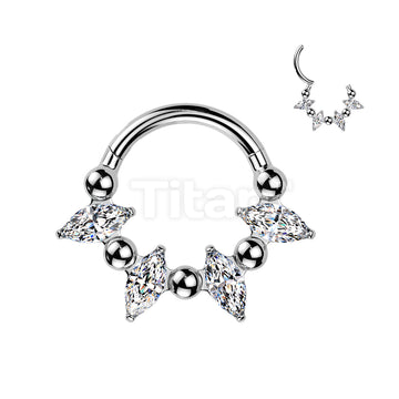 Titanium Hinged Segment Hoop Ring With Marquise CZ And Balls In Between - Image 2