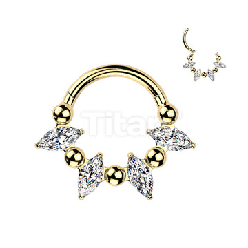 Titanium Hinged Segment Hoop Ring With Marquise CZ And Balls In Between - Image 3