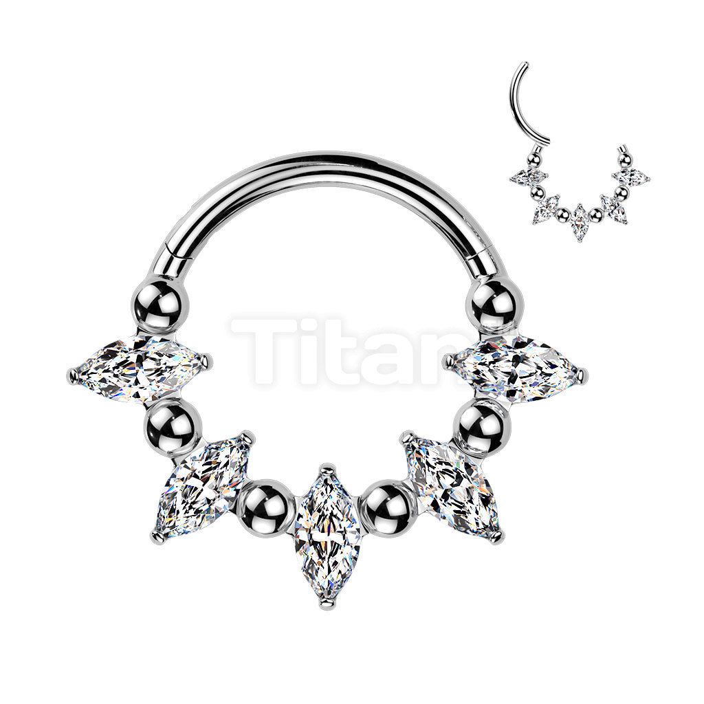 Titanium Hinged Segment Hoop Ring With Marquise CZ And Balls In Between - Image 4