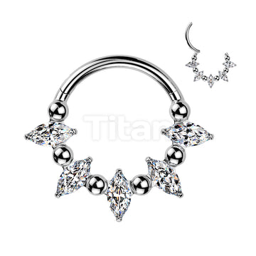 Titanium Hinged Segment Hoop Ring With Marquise CZ And Balls In Between - Image 4