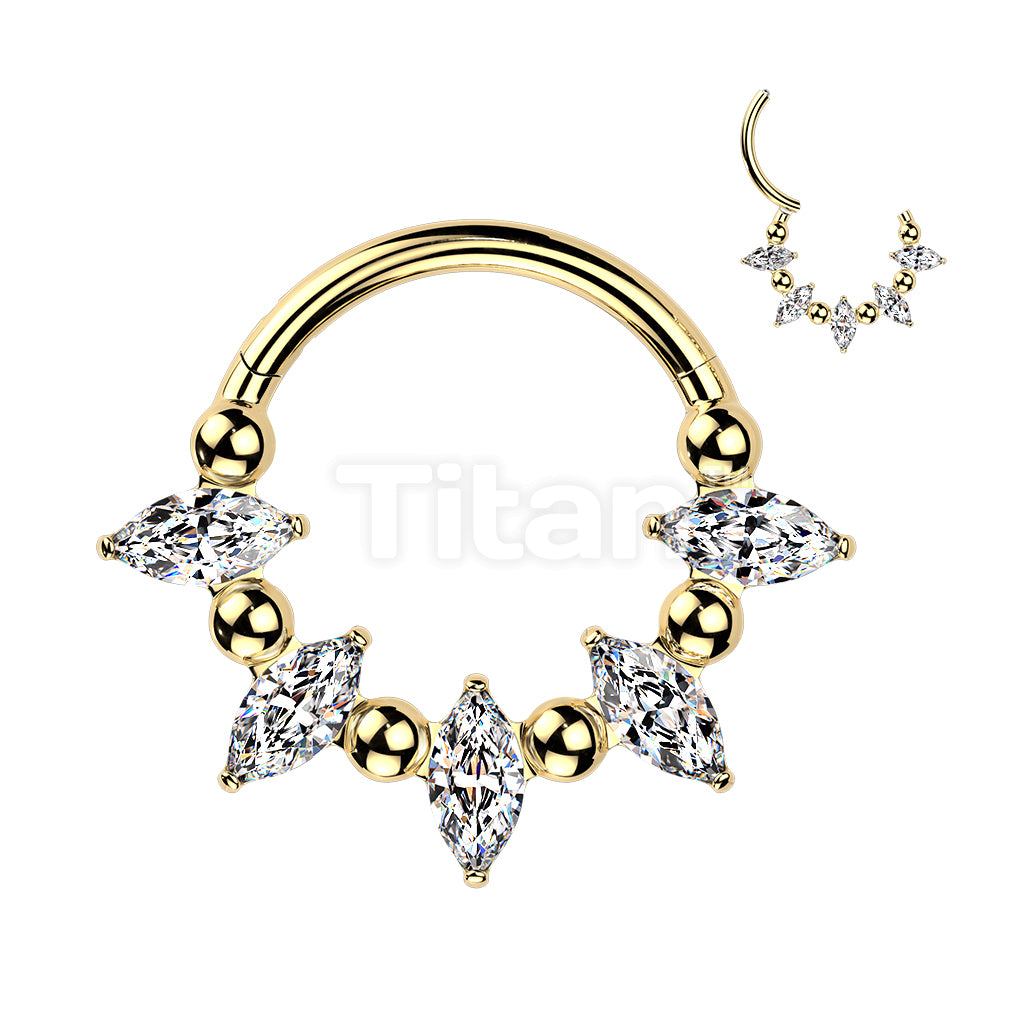 Titanium Hinged Segment Hoop Ring With Marquise CZ And Balls In Between - Image 5