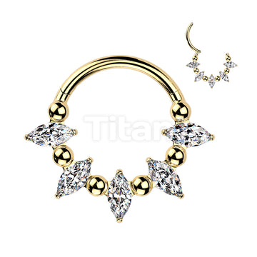 Titanium Hinged Segment Hoop Ring With Marquise CZ And Balls In Between - Image 5