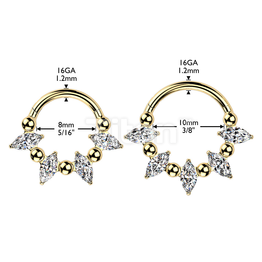Titanium Hinged Segment Hoop Ring With Marquise CZ And Balls In Between - Image 6