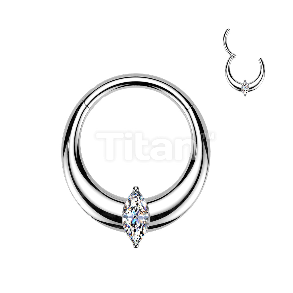 Titanium Wide Hinged Clicker Segment Hoop Ring With Marquise CZ Center - Image 2