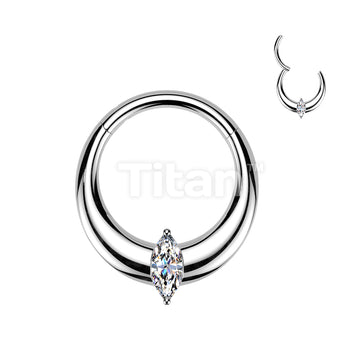 Titanium Wide Hinged Clicker Segment Hoop Ring With Marquise CZ Center - Image 2