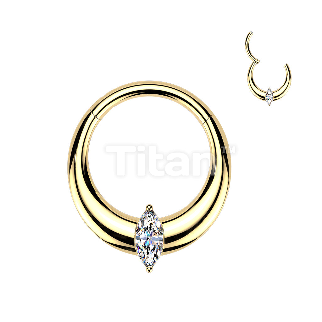 Titanium Wide Hinged Clicker Segment Hoop Ring With Marquise CZ Center - Image 3