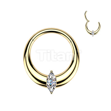 Titanium Wide Hinged Clicker Segment Hoop Ring With Marquise CZ Center - Image 3