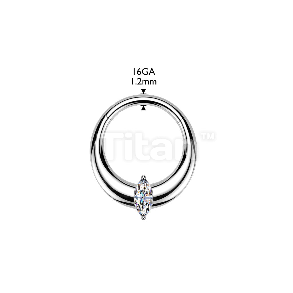 Titanium Wide Hinged Clicker Segment Hoop Ring With Marquise CZ Center - Image 4