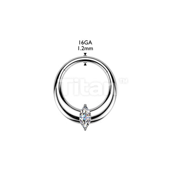 Titanium Wide Hinged Clicker Segment Hoop Ring With Marquise CZ Center - Image 4