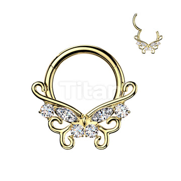 Titanium Hinged Segment Hoop Ring With CZ Accented Filigree Butterfly - Image 3