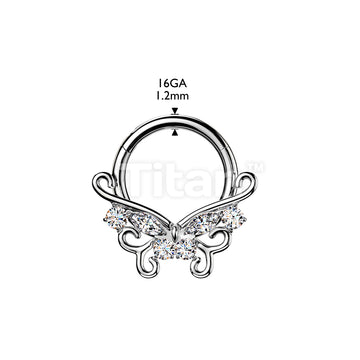 Titanium Hinged Segment Hoop Ring With CZ Accented Filigree Butterfly - Image 4