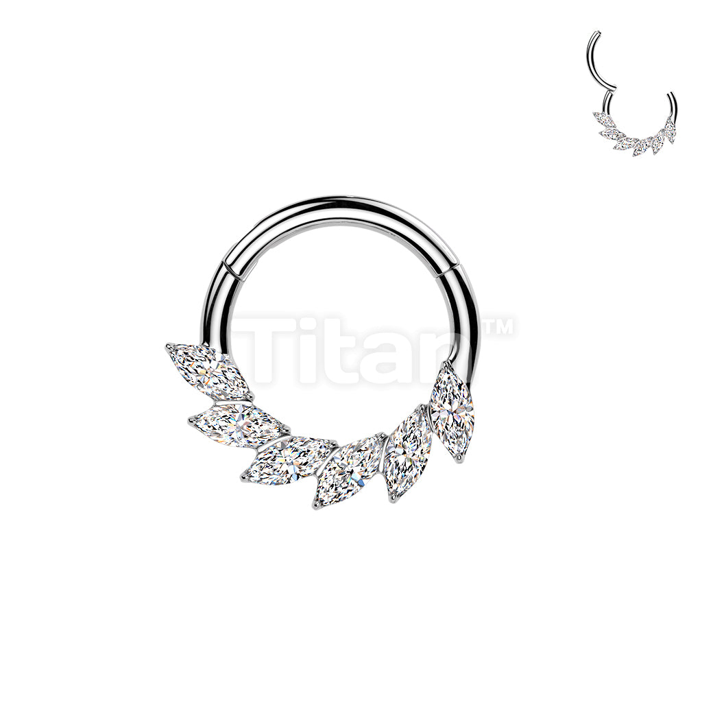 Titanium Hinged Segment Hoop Ring With Marquise CZ Swirl Fan - Image 2