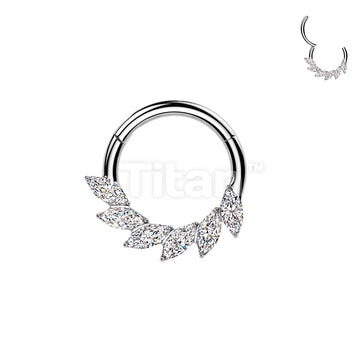 Titanium Hinged Segment Hoop Ring With Marquise CZ Swirl Fan - Image 2