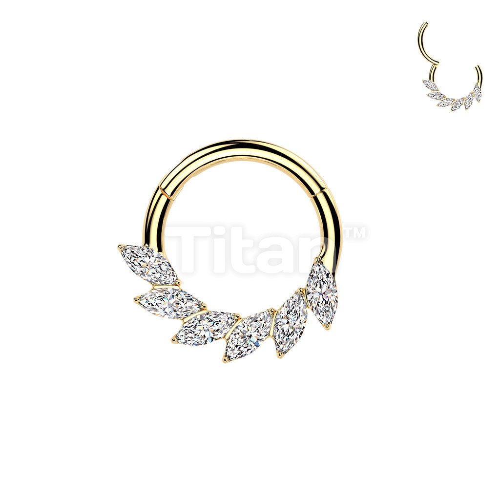 Titanium Hinged Segment Hoop Ring With Marquise CZ Swirl Fan - Image 3