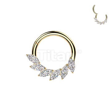 Titanium Hinged Segment Hoop Ring With Marquise CZ Swirl Fan - Image 3