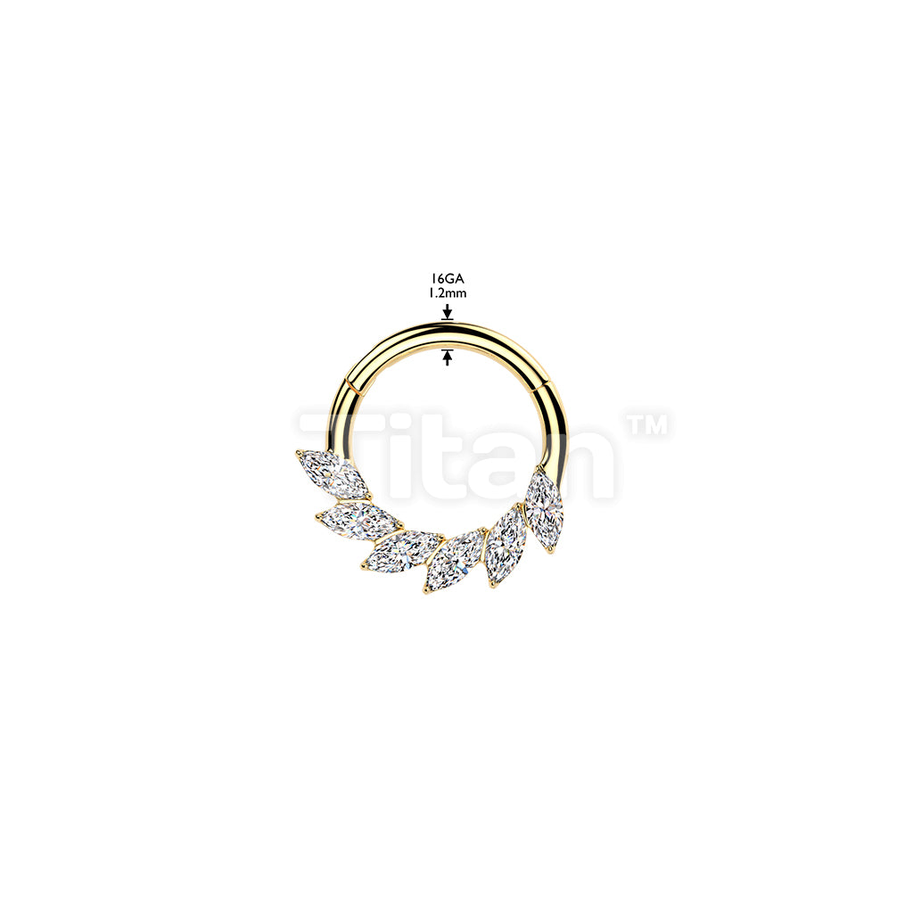 Titanium Hinged Segment Hoop Ring With Marquise CZ Swirl Fan - Image 4