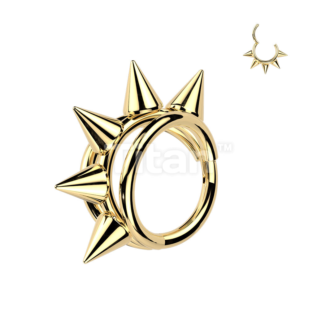 Titanium Hinged Segment Triple Hoop Ring With Centered Spikes - Image 2