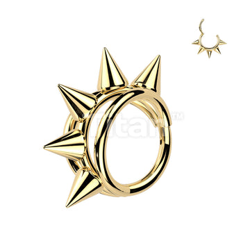 Titanium Hinged Segment Triple Hoop Ring With Centered Spikes - Image 2