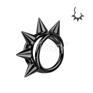 Titanium Hinged Segment Triple Hoop Ring With Centered Spikes - Image 3