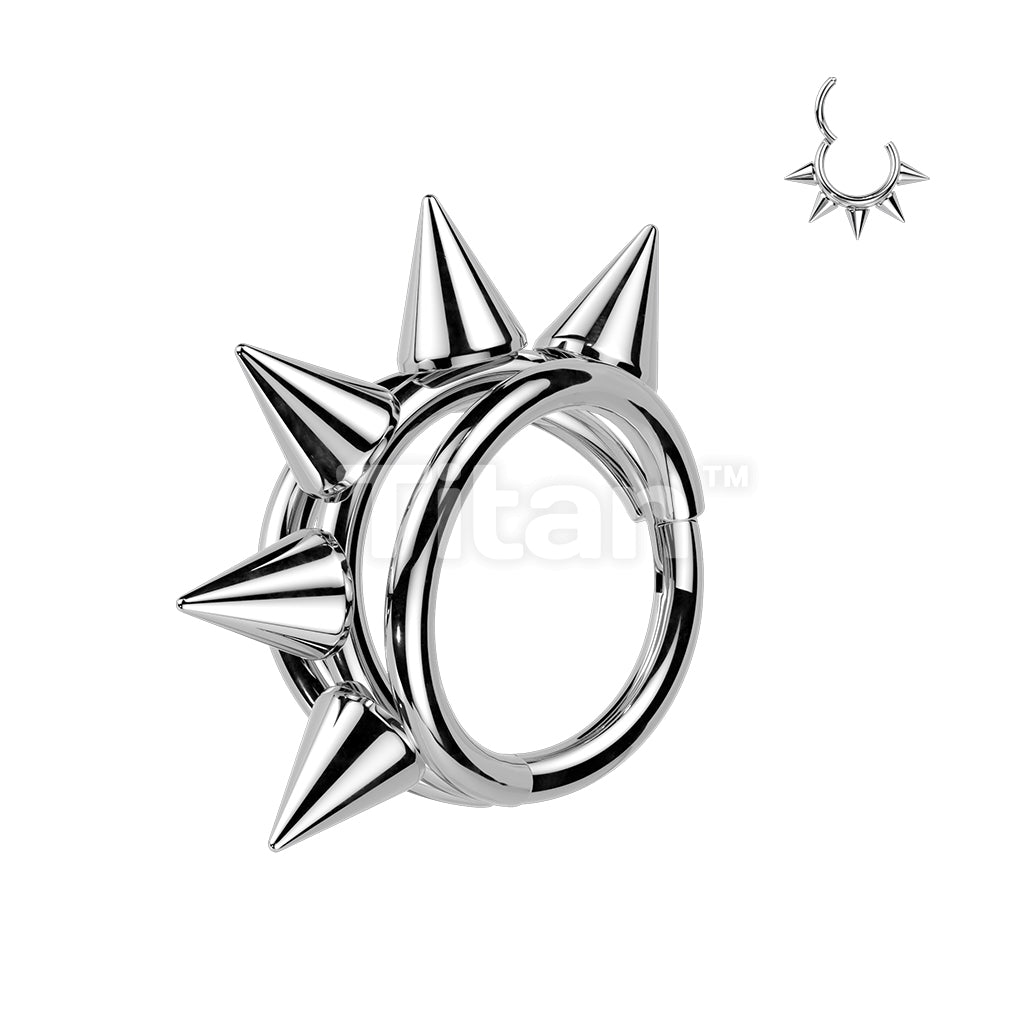 Titanium Hinged Segment Triple Hoop Ring With Centered Spikes - Image 4