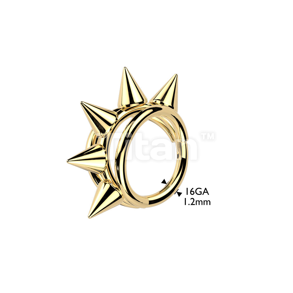 Titanium Hinged Segment Triple Hoop Ring With Centered Spikes - Image 5