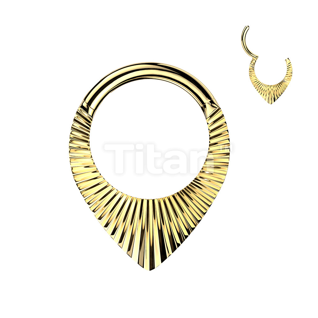 Titanium Teardrop Shaped Hinged Segment Hoop Ring With Diamond Cuts - Image 2
