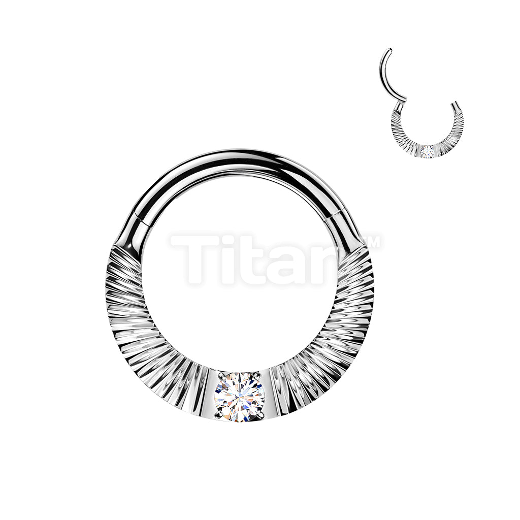 Titanium Hinged Segment Hoop Ring With Diamond Cuts & Round CZ Center - Image 2