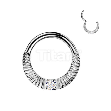 Titanium Hinged Segment Hoop Ring With Diamond Cuts & Round CZ Center - Image 2