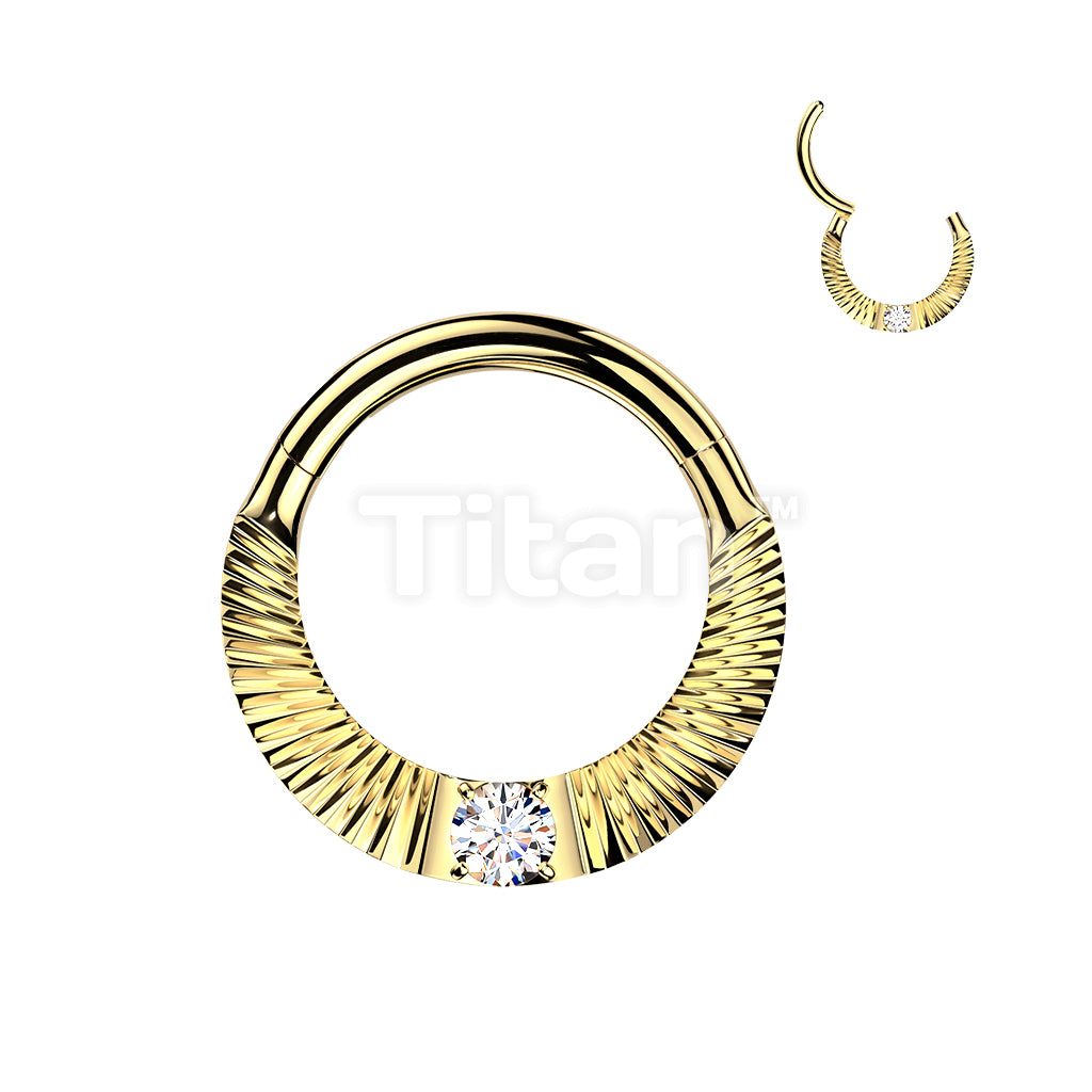 Titanium Hinged Segment Hoop Ring With Diamond Cuts & Round CZ Center - Image 3