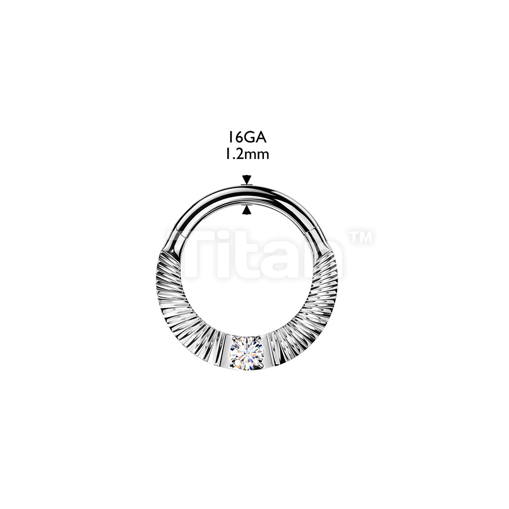 Titanium Hinged Segment Hoop Ring With Diamond Cuts & Round CZ Center - Image 4