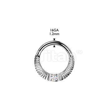 Titanium Hinged Segment Hoop Ring With Diamond Cuts & Round CZ Center - Image 4