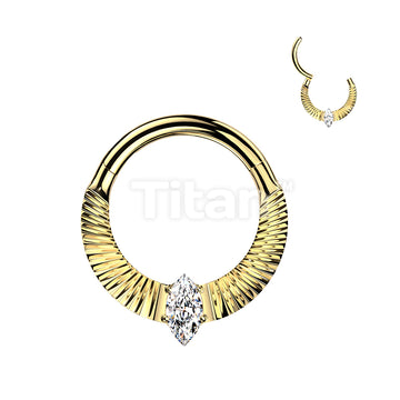 Titanium Hinged Segment Hoop Ring With Diamond Cuts & Marquise CZ Center - Image 3