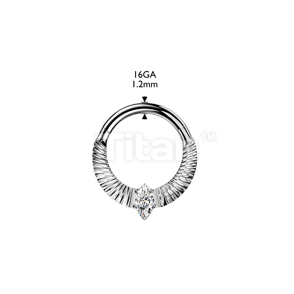 Titanium Hinged Segment Hoop Ring With Diamond Cuts & Marquise CZ Center - Image 4
