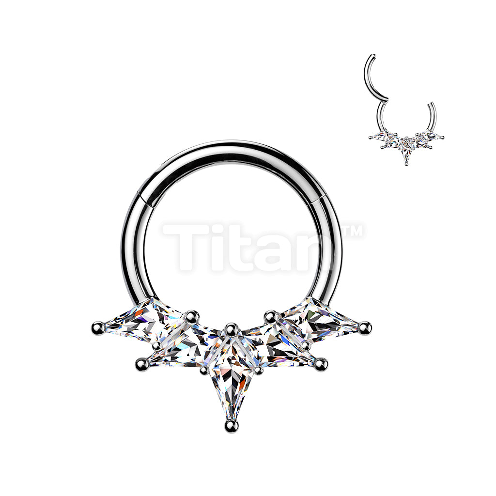 Titanium Hinged Segment Hoop Ring With Kite CZ Fan - Image 2