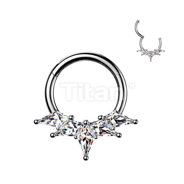 Titanium Hinged Segment Hoop Ring With Kite CZ Fan - Image 2