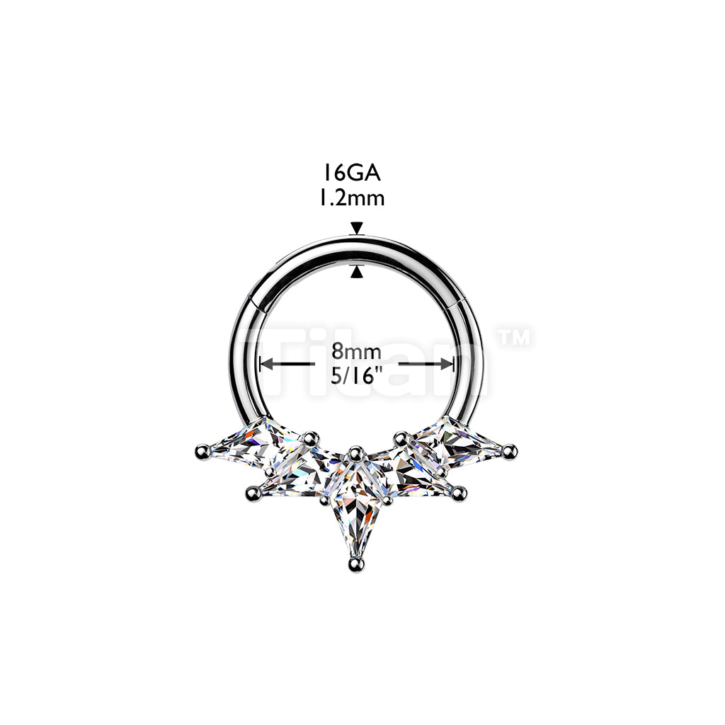 Titanium Hinged Segment Hoop Ring With Kite CZ Fan - Image 4