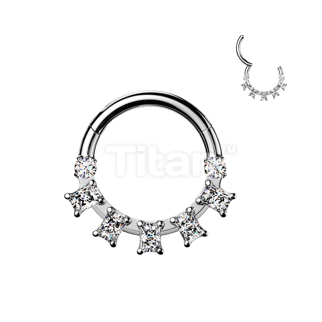 Titanium Hinged Segment Hoop Ring With Baguette CZ Fan - Image 2