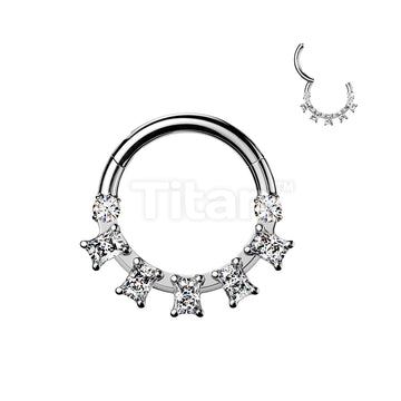 Titanium Hinged Segment Hoop Ring With Baguette CZ Fan - Image 2