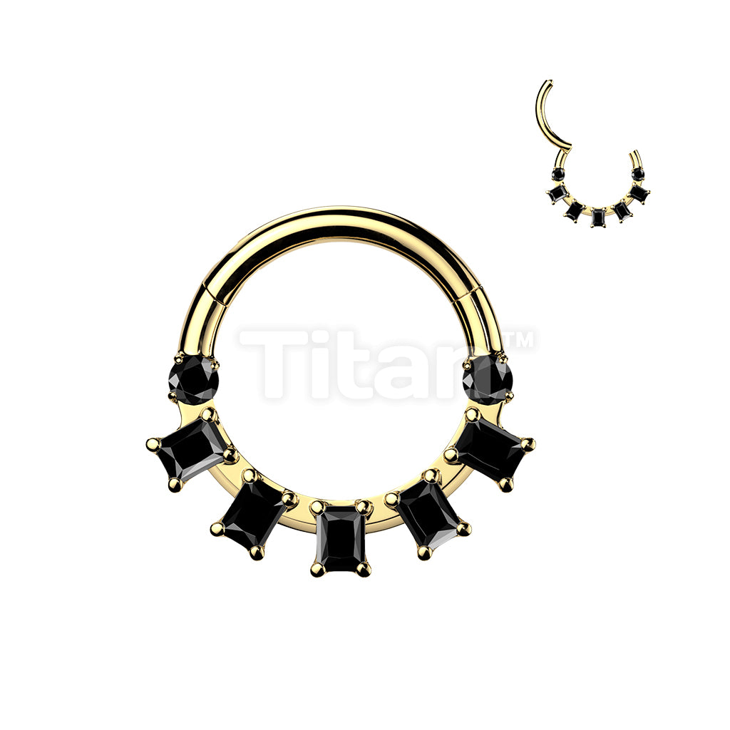 Titanium Hinged Segment Hoop Ring With Baguette CZ Fan - Image 3