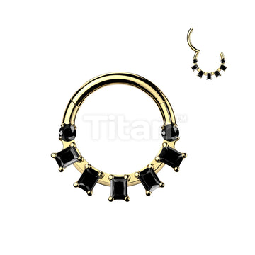 Titanium Hinged Segment Hoop Ring With Baguette CZ Fan - Image 3
