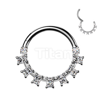 Titanium Hinged Segment Hoop Ring With Baguette CZ Fan - Image 4